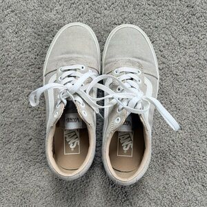 Vans Low Top Canvas Sneakers in Light Beige and White